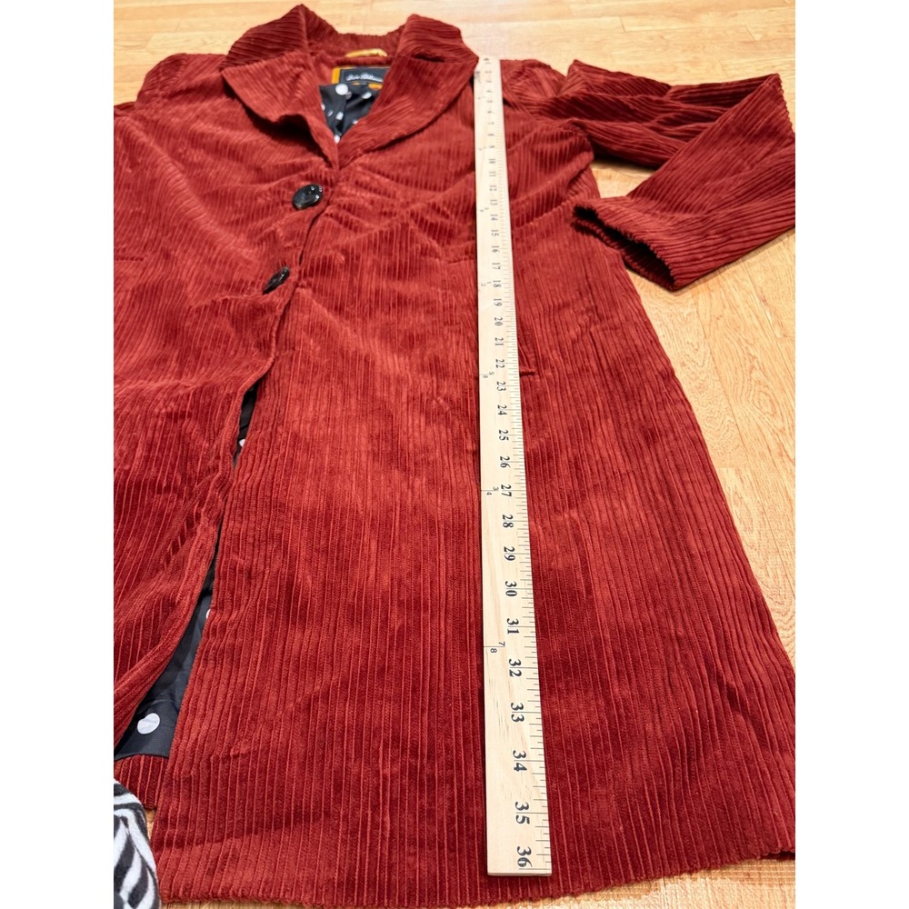 Sam Edelman Rust Red Corduroy Trench Coat Polka Dot Lining Womens Size M - Picture 5 of 8